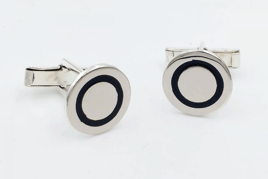 Plain rounded cufflinks with black line