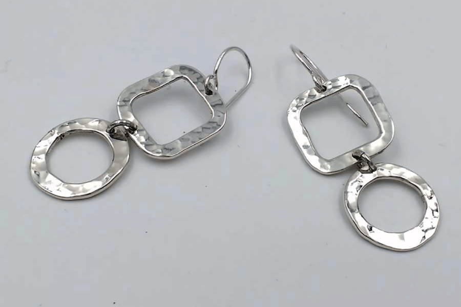 Square and circle hammered earrings